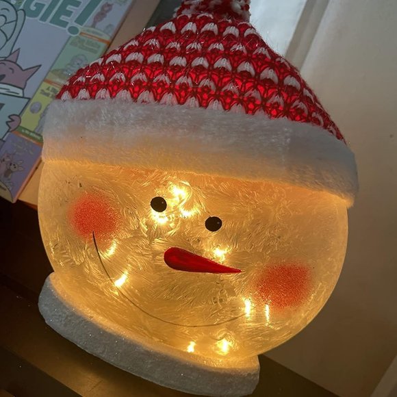Christmas Snowman Electric Light Glass Lamp with Santa Claus Hat Holiday Décor - Picture 11 of 11